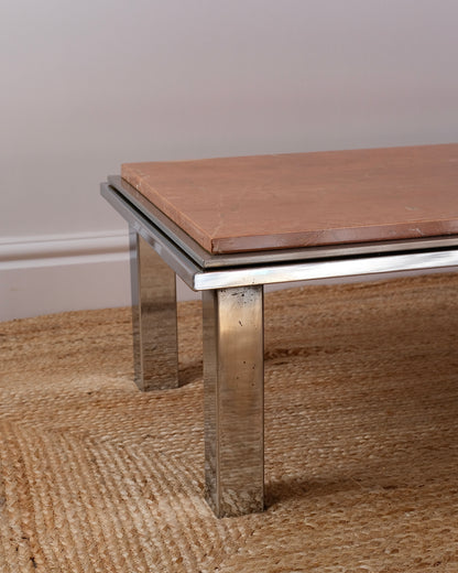 Rosa Verona Marble and Chrome Coffee Table, 1970s
