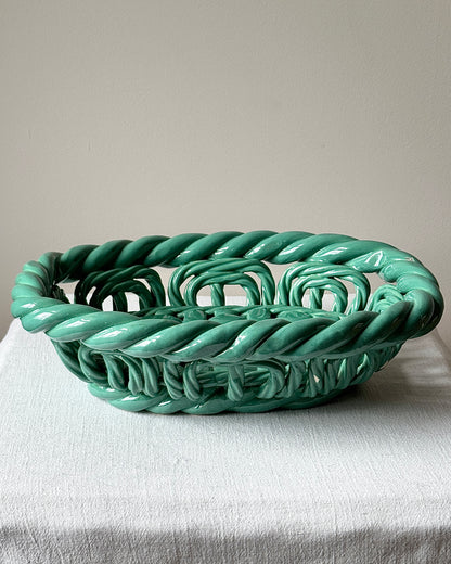 Vallauris Green Glaze Woven Ceramic Bowl