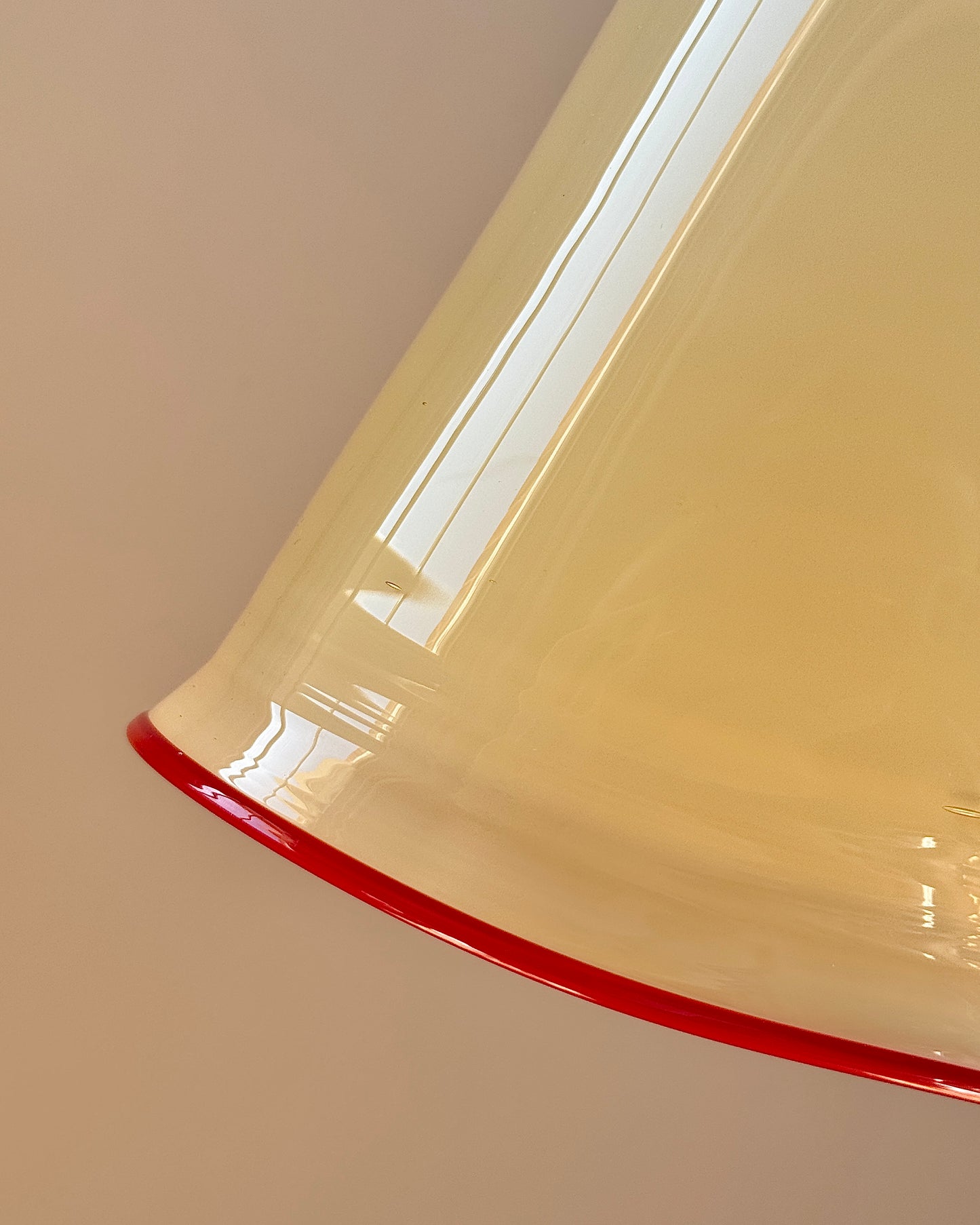 Large Murano Buttery Yellow & Red Rim Handkerchief Pendant, c. 1970s