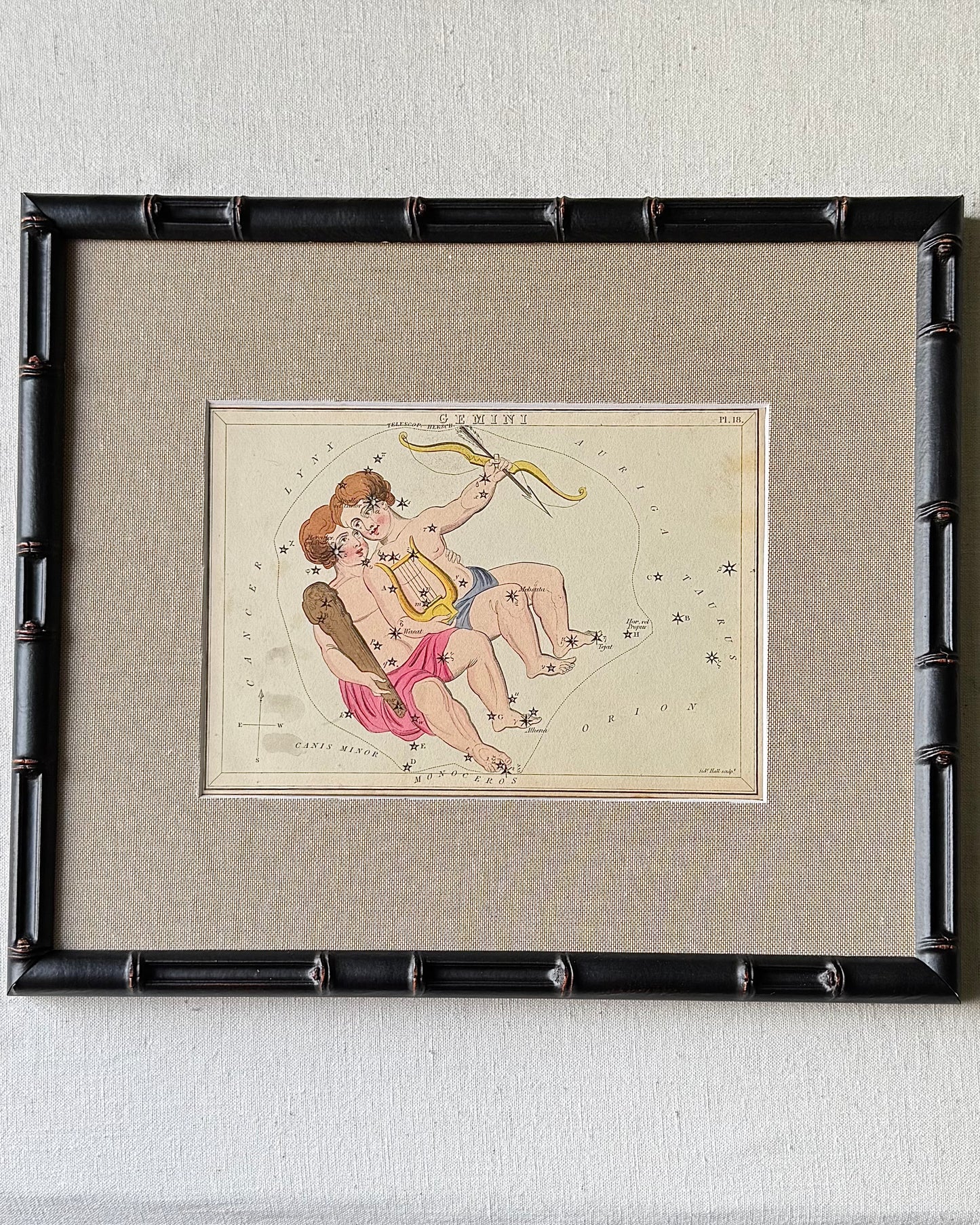 Antique Hand-Painted Constellation Print ‘Urania’s Mirror’ by Sidney Hall c. 1825