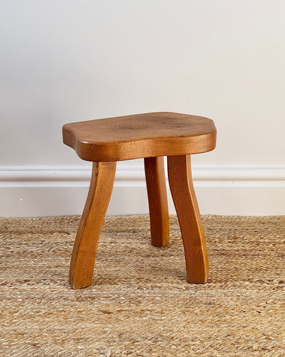 French Mid-century Irregular Elm Stool