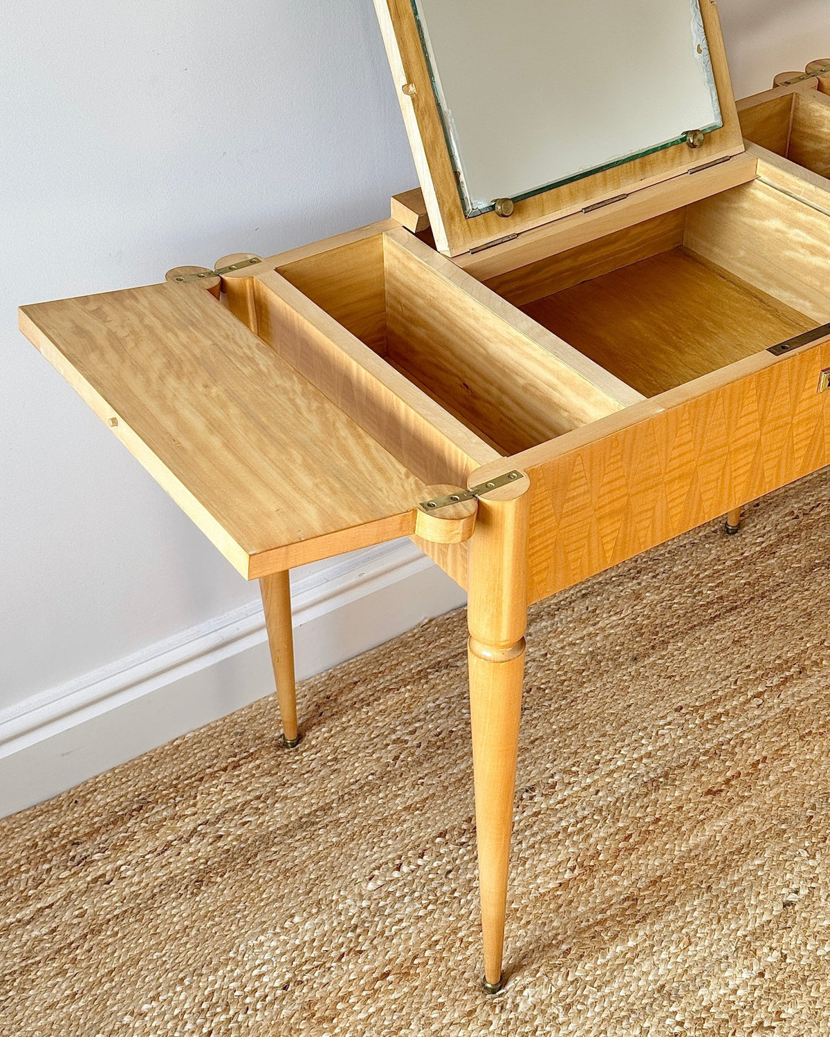 French Lift Top Dressing Table with Geometric Parquetry, c.1950 - Club Sourced