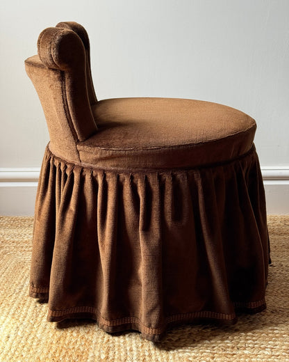 Pair of Brown Velvet French Slipper Chairs - Club Sourced