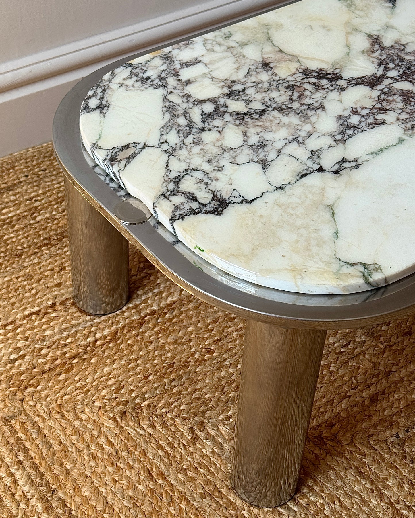 Italian Chrome and Viola Marble Coffee Table