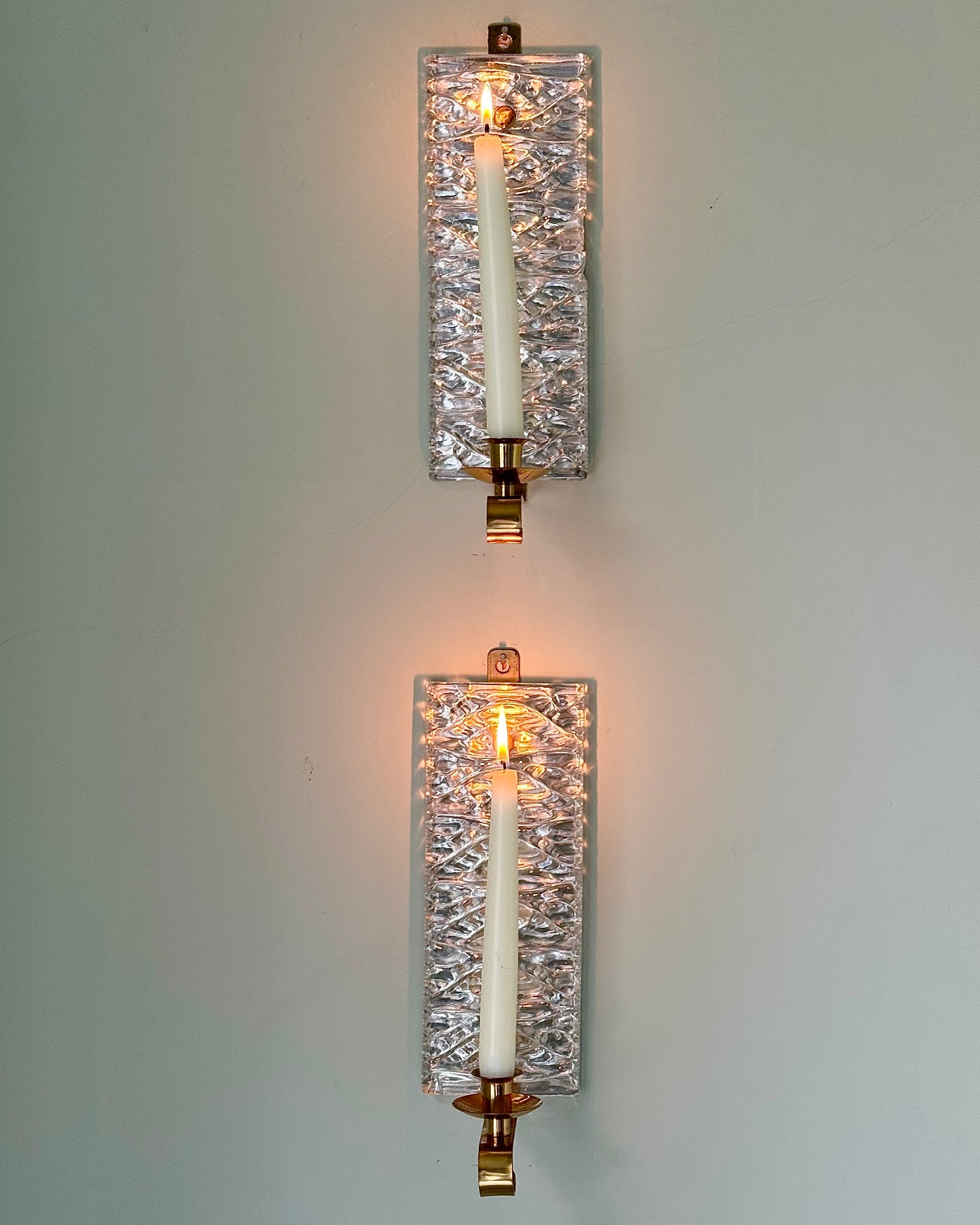 Pair of Swedish Mid-Century Glass and Brass Wall Sconces by Malmö Metallvarufabrik AB