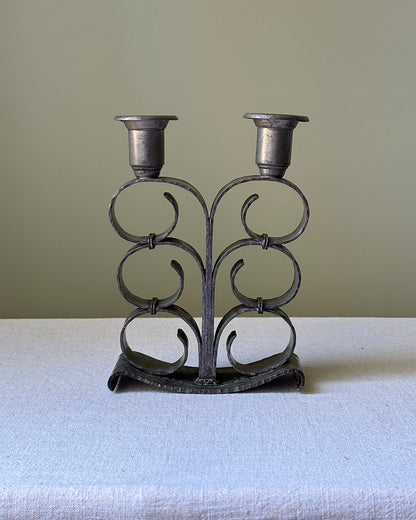 Pair of Hammered Pewter Candlesticks
