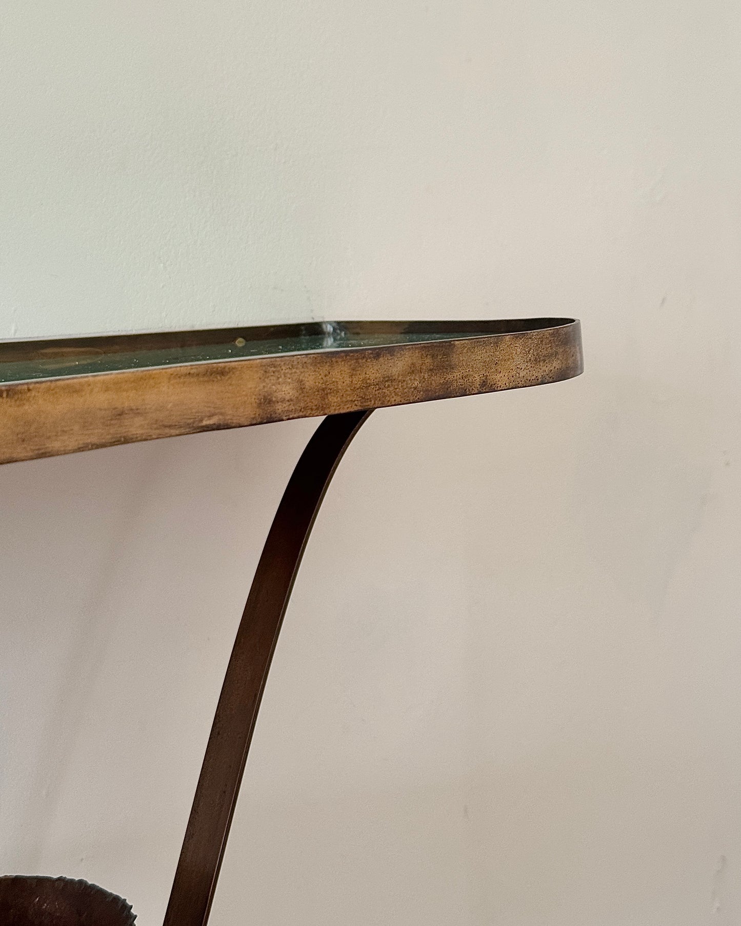 Italian Brass Sheild Mirror and Console, Attributed to Gio Ponti, c.1950s