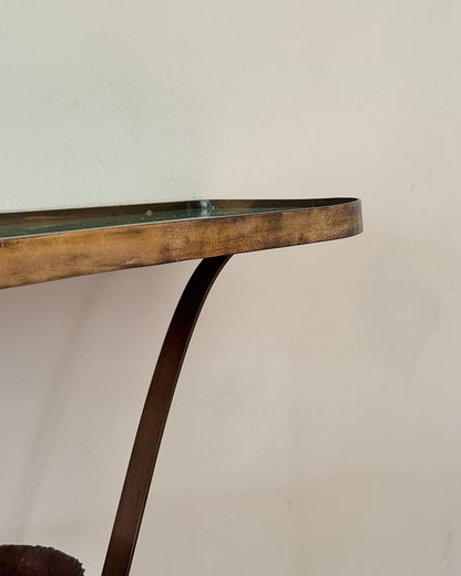 Italian Brass Sheild Mirror and Console, Attributed to Gio Ponti, c.1950s