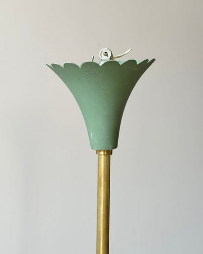 Large Italian Brass & Green Tole 14 Light Chandelier, c.1950 - Club Sourced