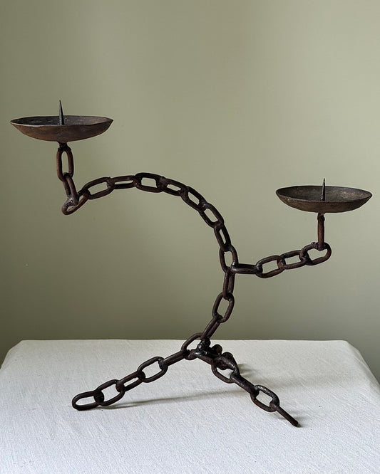 Brutalist Spanish Wrought Iron Chainlink Candelabra