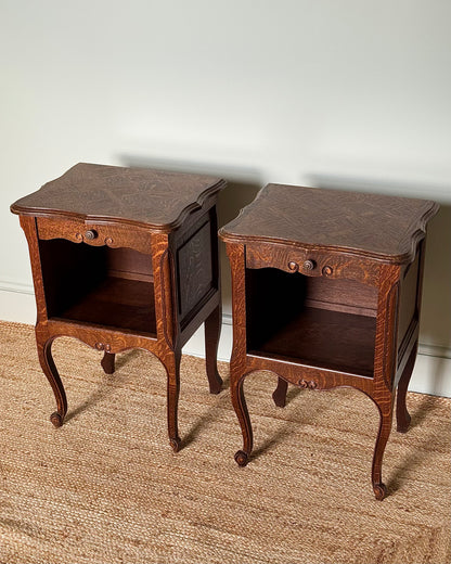 Pair of French Oak Parquetry Bedside Tables, circa. 1940’s