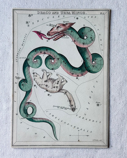 Antique Hand-Painted Constellation Print ‘Urania’s Mirror’ by Sidney Hall c. 1825