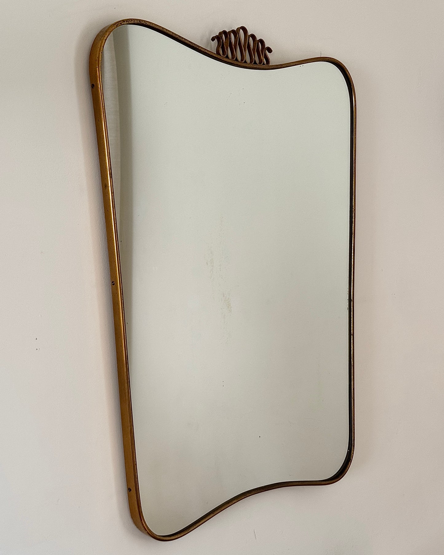 Italian Brass Sheild Mirror and Console, Attributed to Gio Ponti, c.1950s
