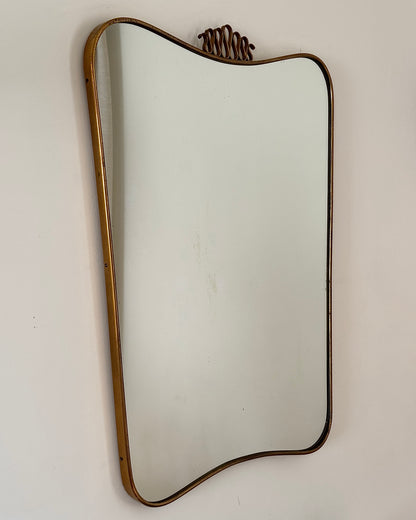 Italian Brass Sheild Mirror and Console, Attributed to Gio Ponti, c.1950s
