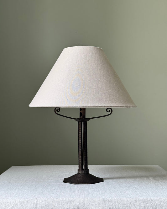 French Art Deco Wrought Iron Table Lamp with Scrolled Arms