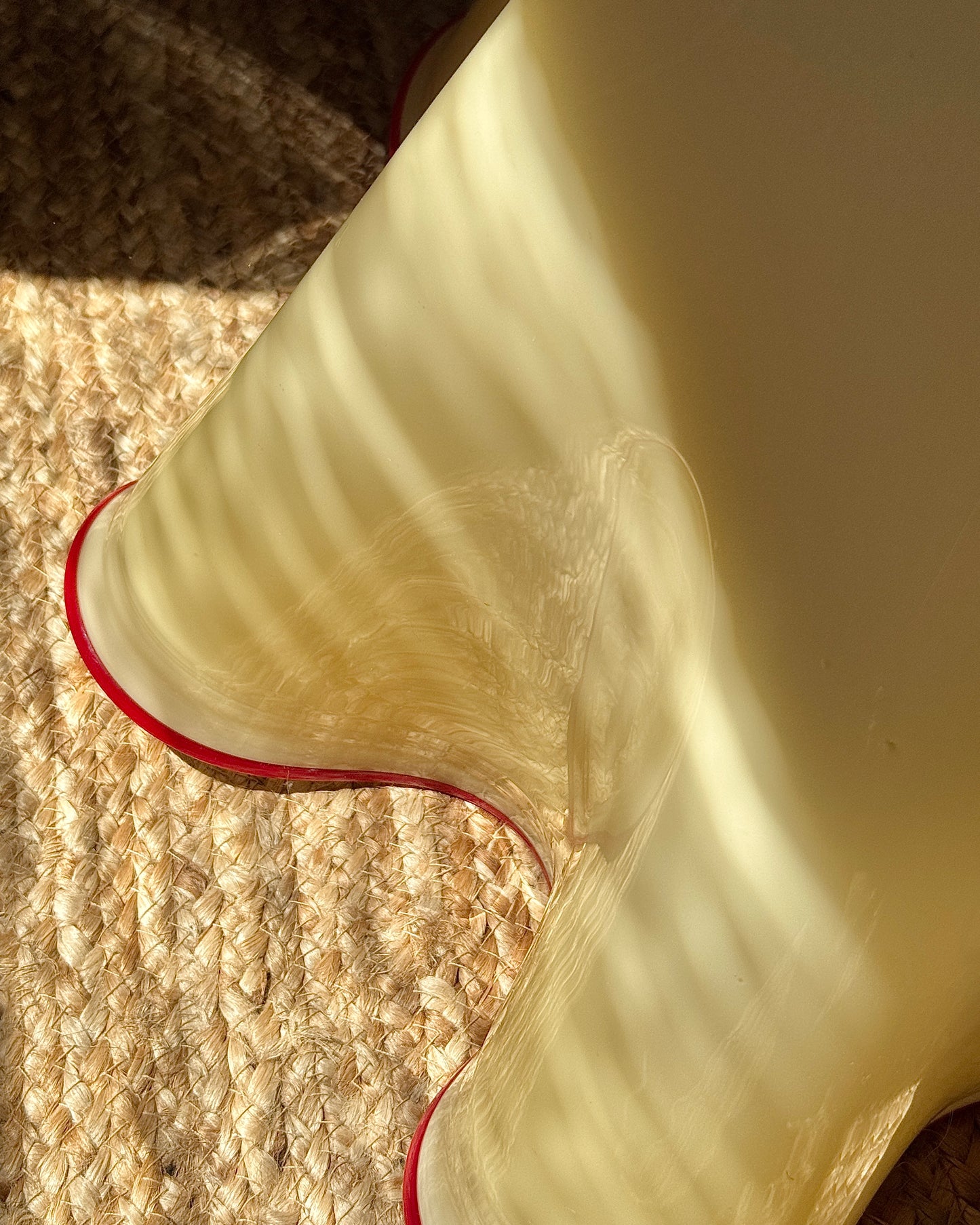Large Murano Buttery Yellow & Red Rim Handkerchief Pendant, c. 1970s