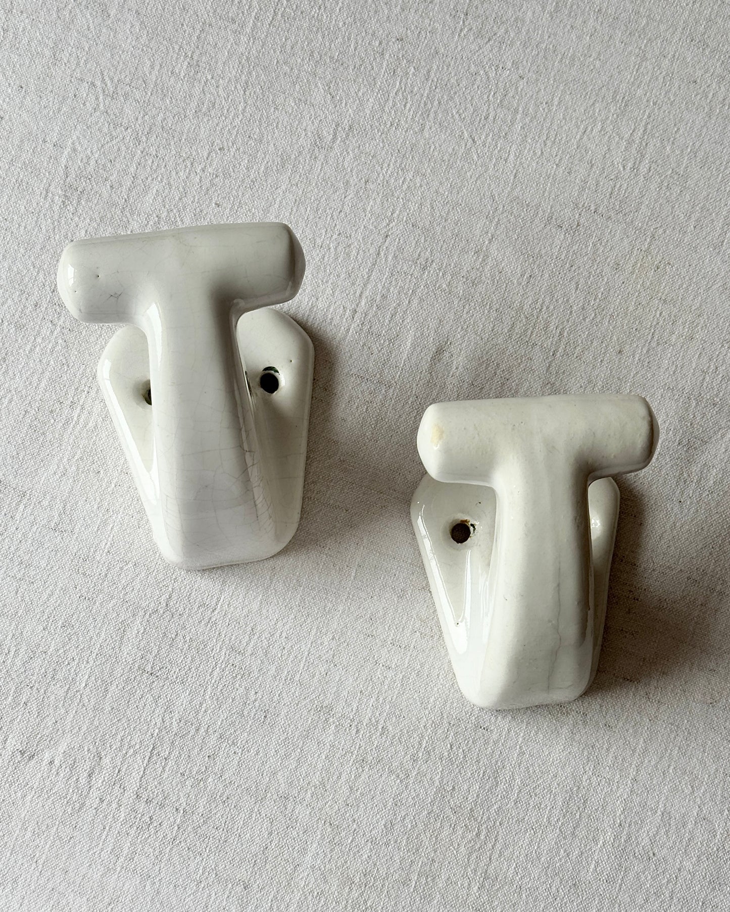 Art Deco Ceramic White Hooks