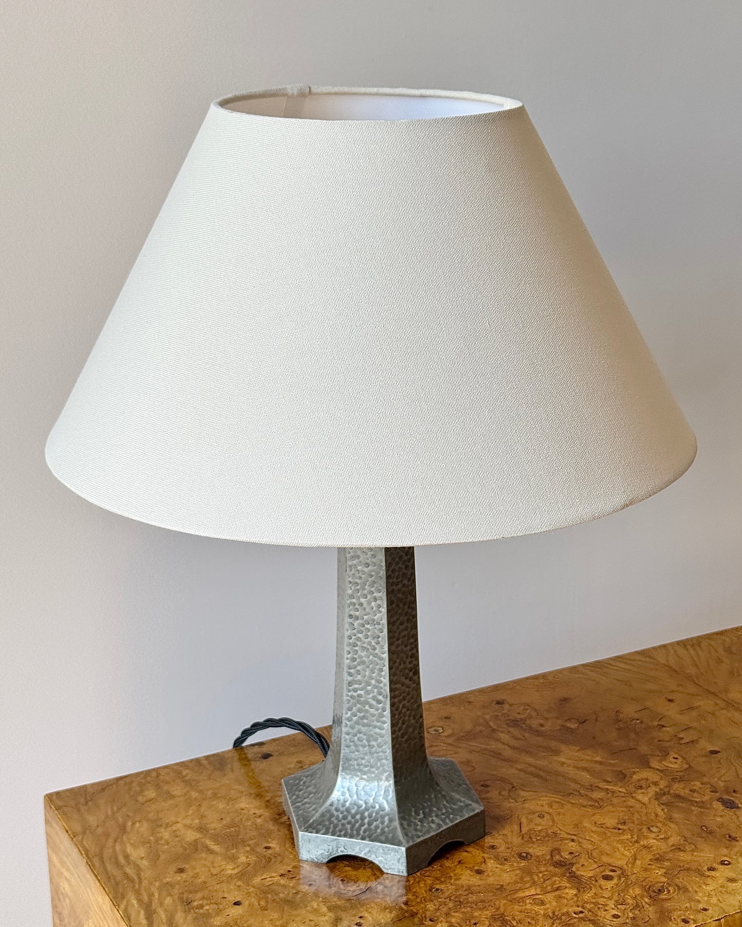 English Arts & Crafts Hammered Pewter Table Lamp