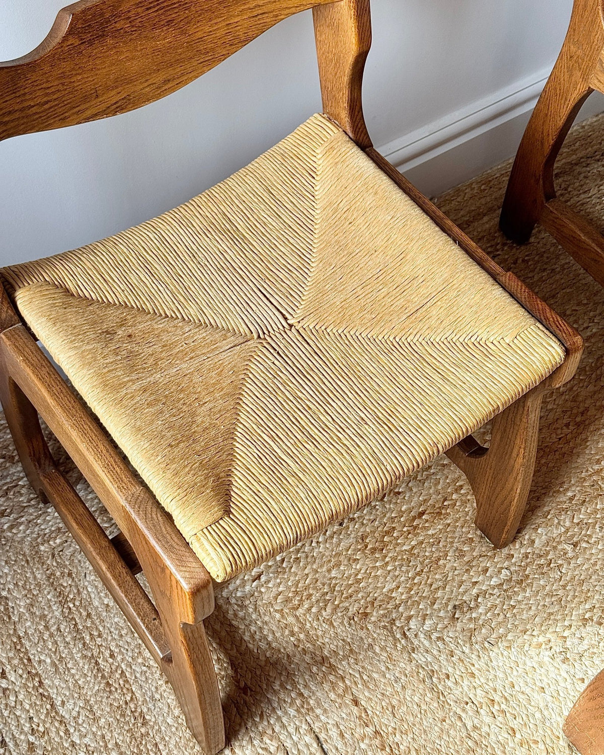 Set of Four Razor Back Oak & Woven Dining Chairs by Guillerme et Chambron - Club Sourced