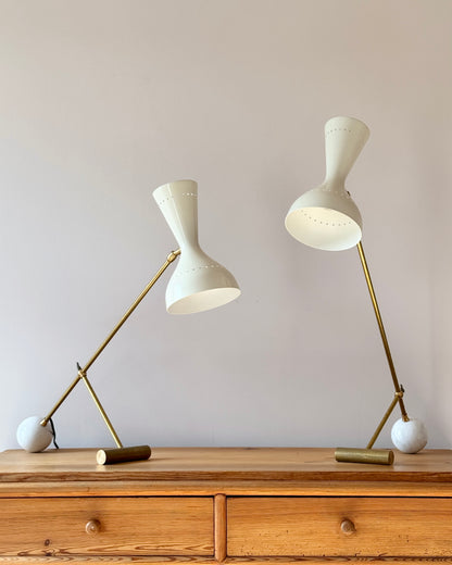 Mid-century Italian White Brass Diabolo Lamp