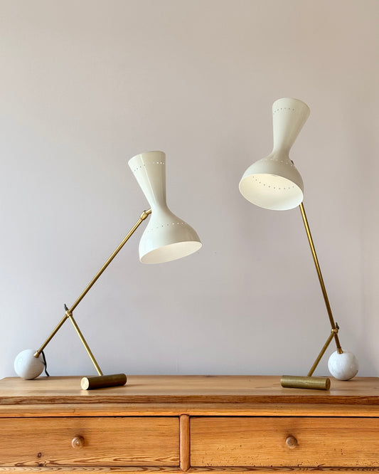Mid-century Italian White Brass Diabolo Lamp
