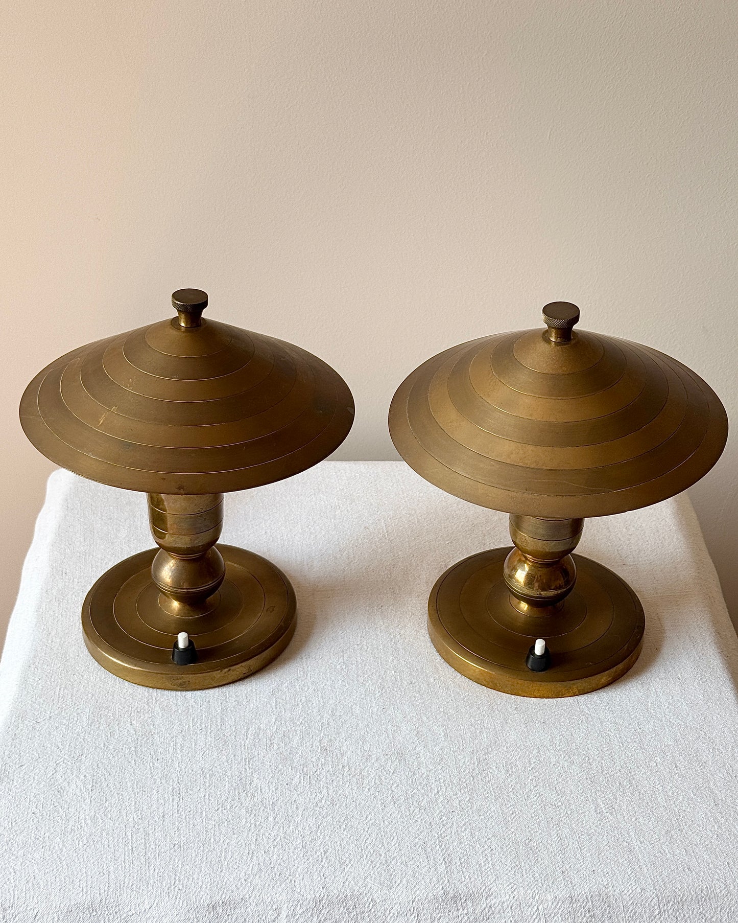 Pair of Brass Art Deco Belgian Table Lamps, signed Gersyl
