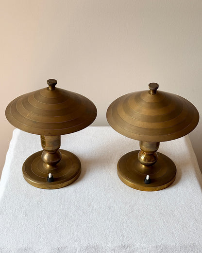 Pair of Brass Art Deco Belgian Table Lamps, signed Gersyl