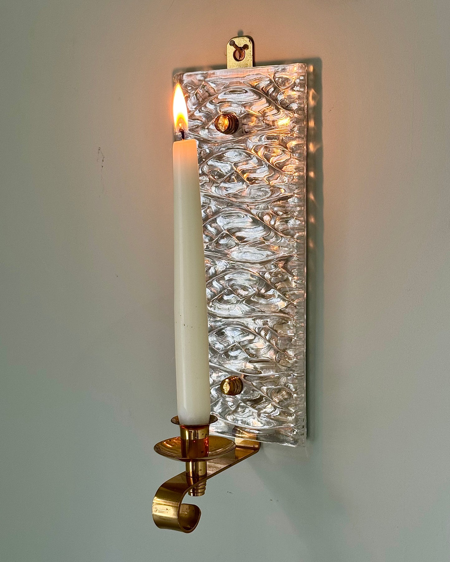 Pair of Swedish Mid-Century Glass and Brass Wall Sconces by Malmö Metallvarufabrik AB