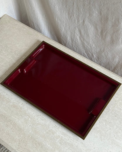 1970’s Large Italian Oxblood Acrylic & Brass Tray