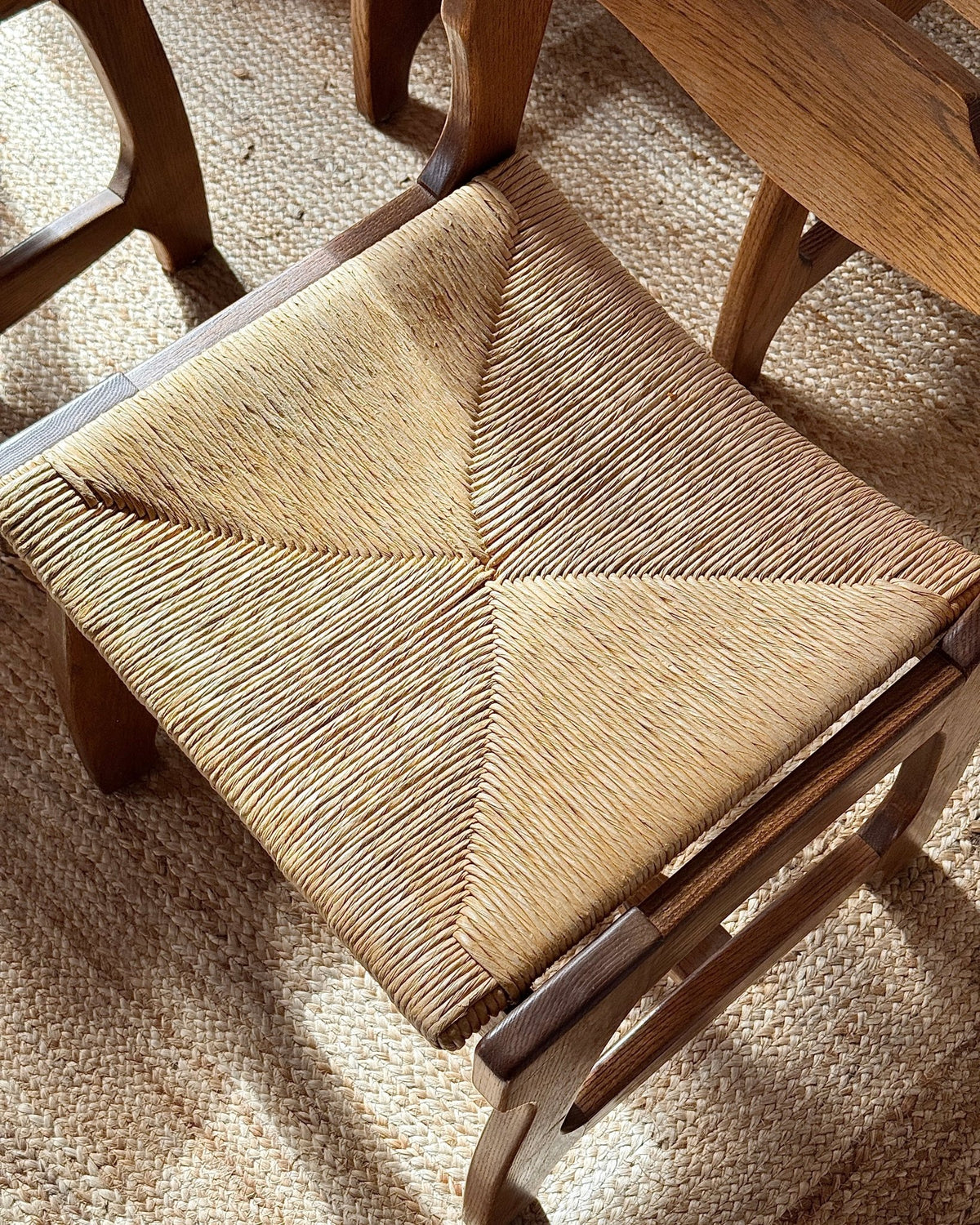 Set of Four Razor Back Oak & Woven Dining Chairs by Guillerme et Chambron - Club Sourced