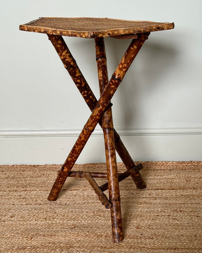 Antique Tiger Bamboo and Cane Hexagonal Side Table