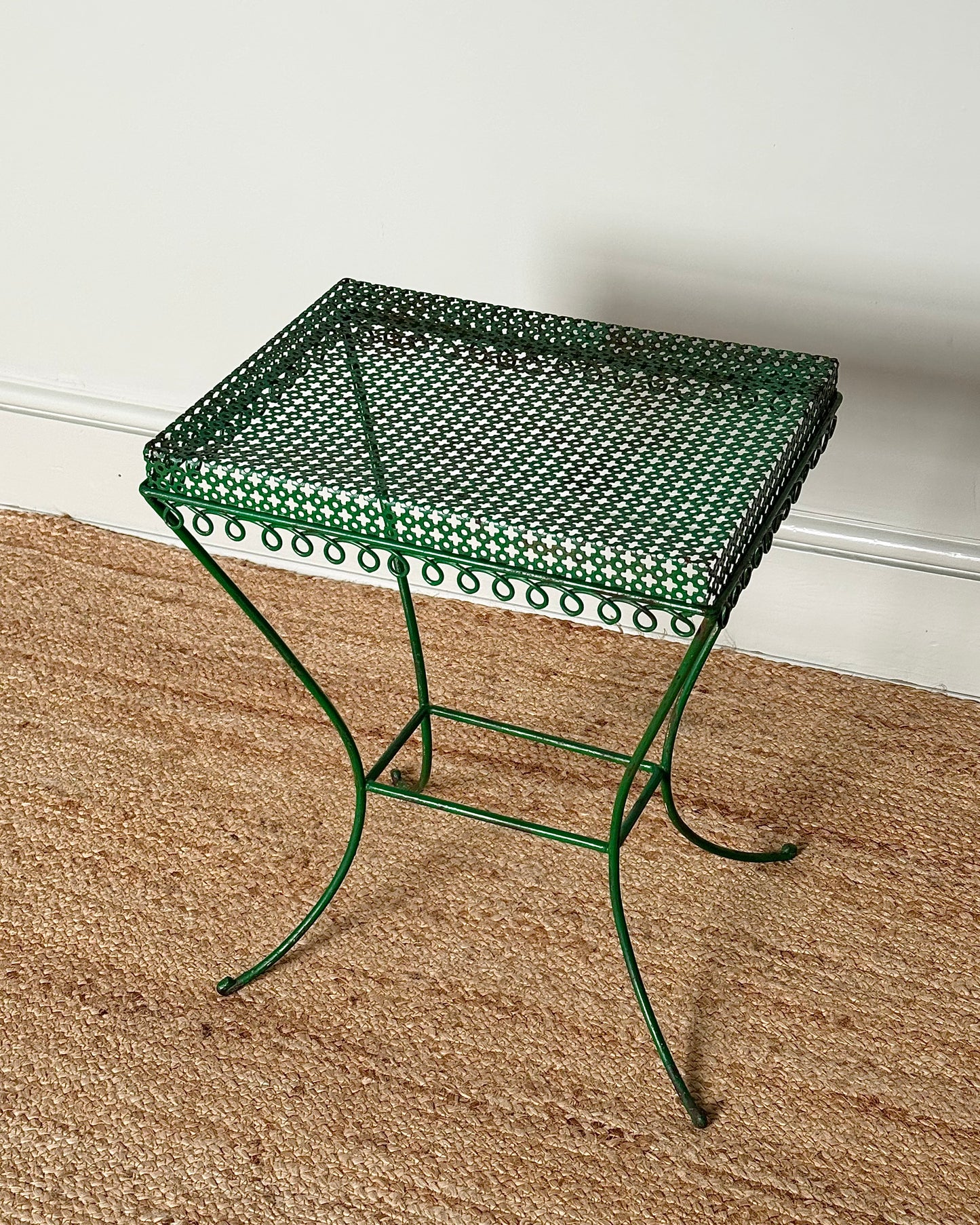 Mid-Century French Perforated Iron Side Table in the style of Mathieu Matégot
