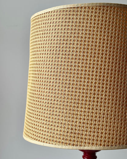 Italian Red Lacquered Turned Wood Table Lamp, c.1960