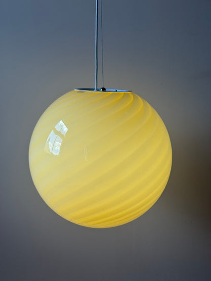 Vintage Murano Butter Yellow Swirl Glass Globe Pendant, c.1970s