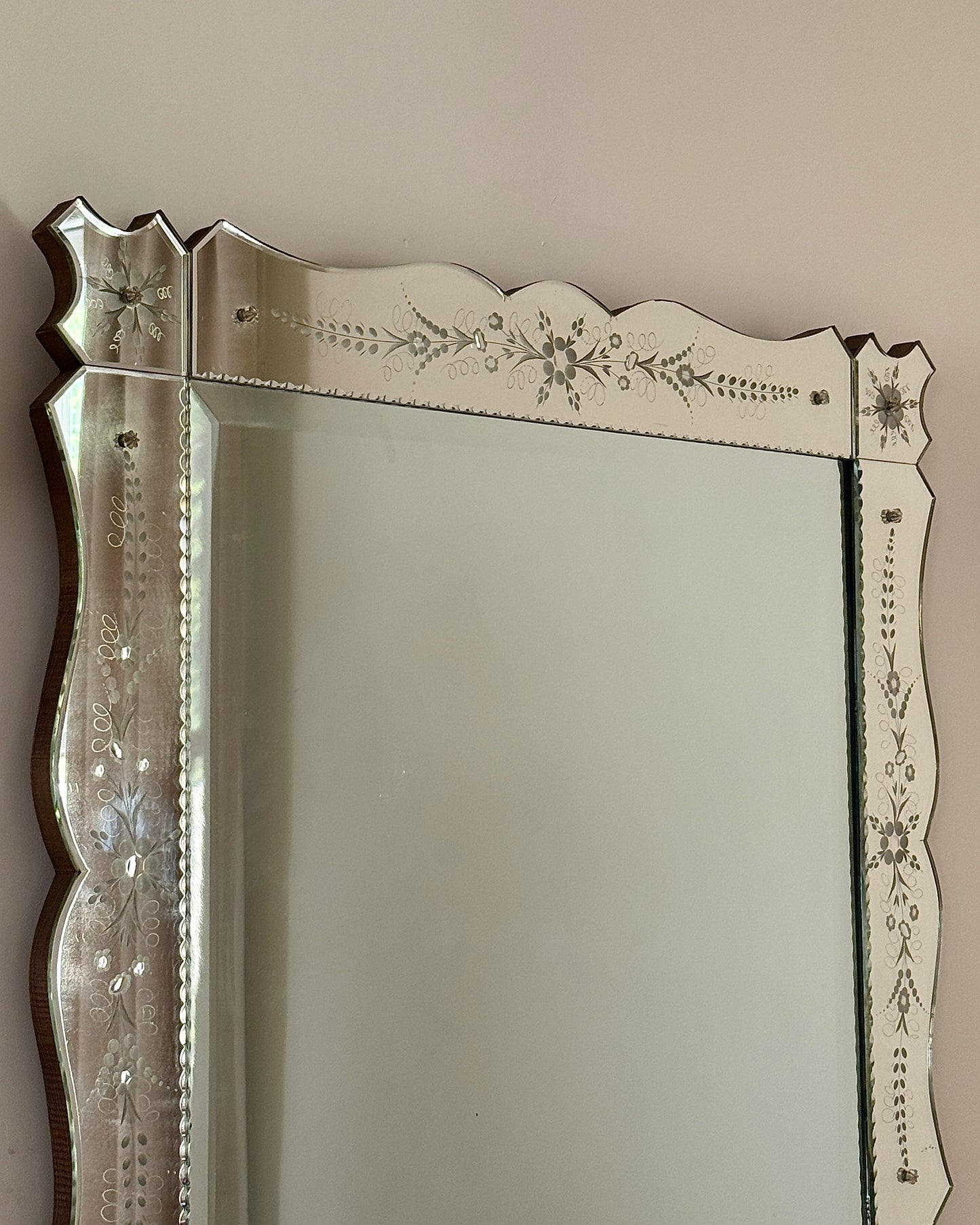 Large Venetian Mirror with Engraved Floral Border