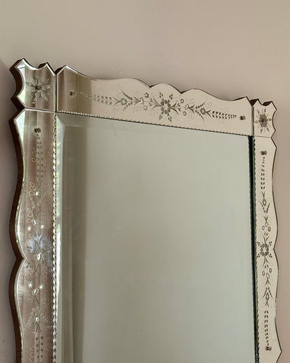 Large Venetian Mirror with Engraved Floral Border