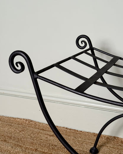 Vintage French Iron Curule Stool with Sculptural Curls