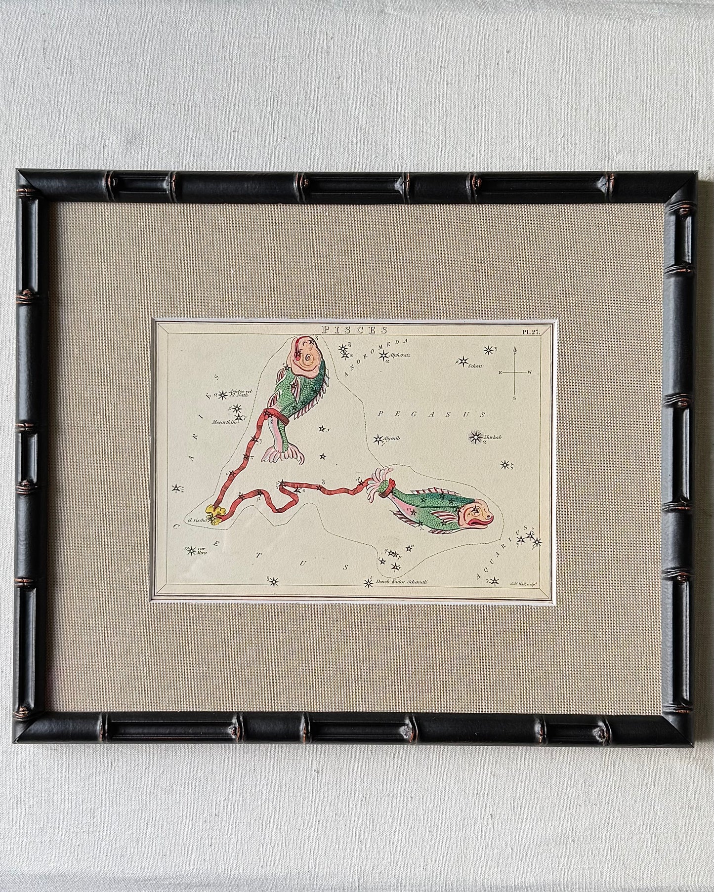 Antique Hand-Painted Constellation Print ‘Urania’s Mirror’ by Sidney Hall c. 1825