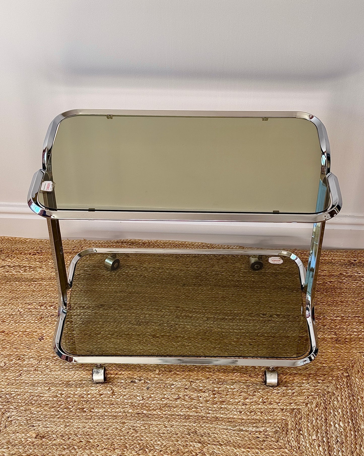 Italian Chrome & Smoked Glass Bar Cart by Tricon