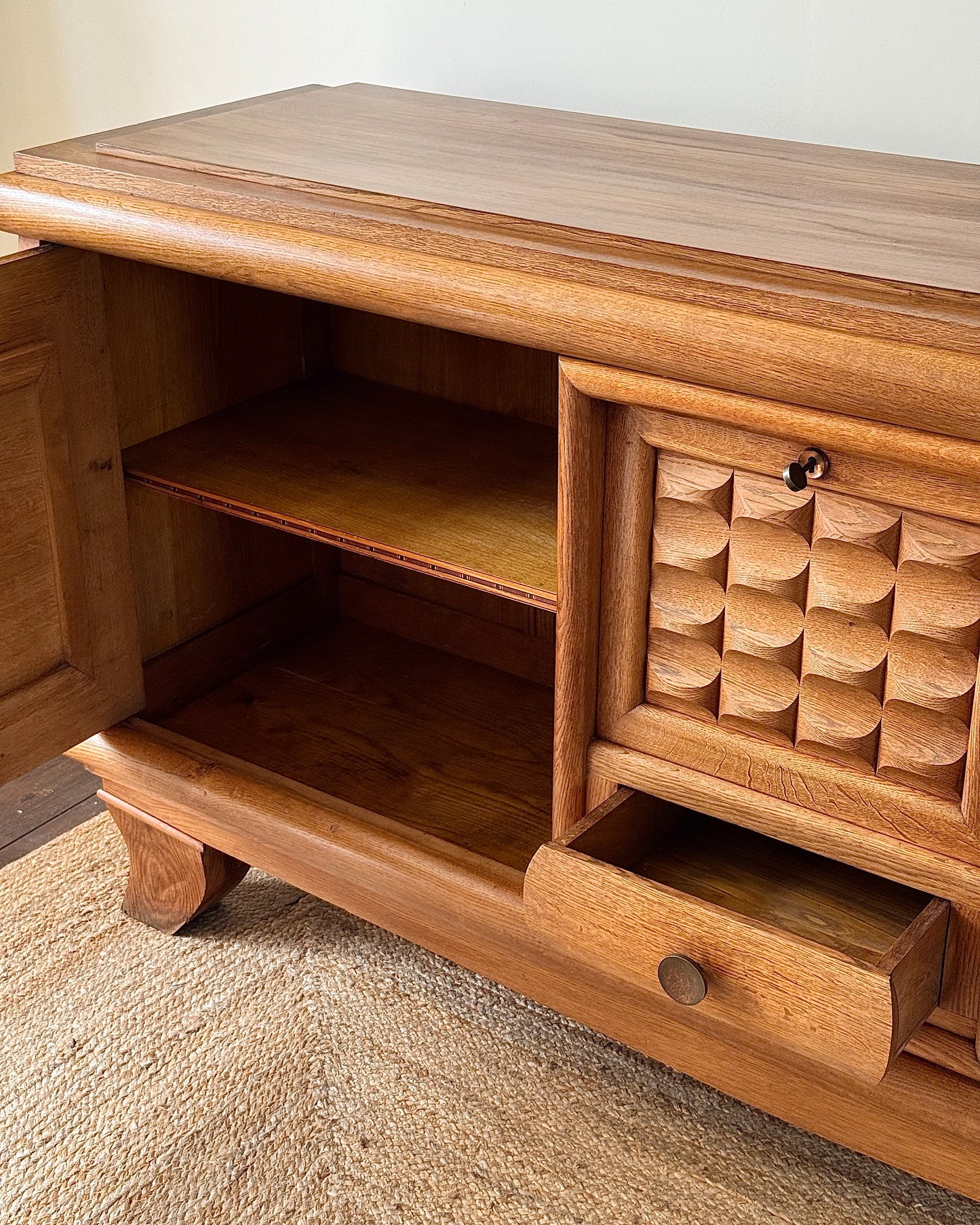 Large French Oak Sideboard in the Manner of Charles Dudouyt, c.1940s