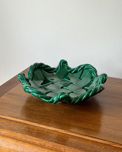 Vallauris Green Glazed Woven Ceramic Bowl, c.1950s