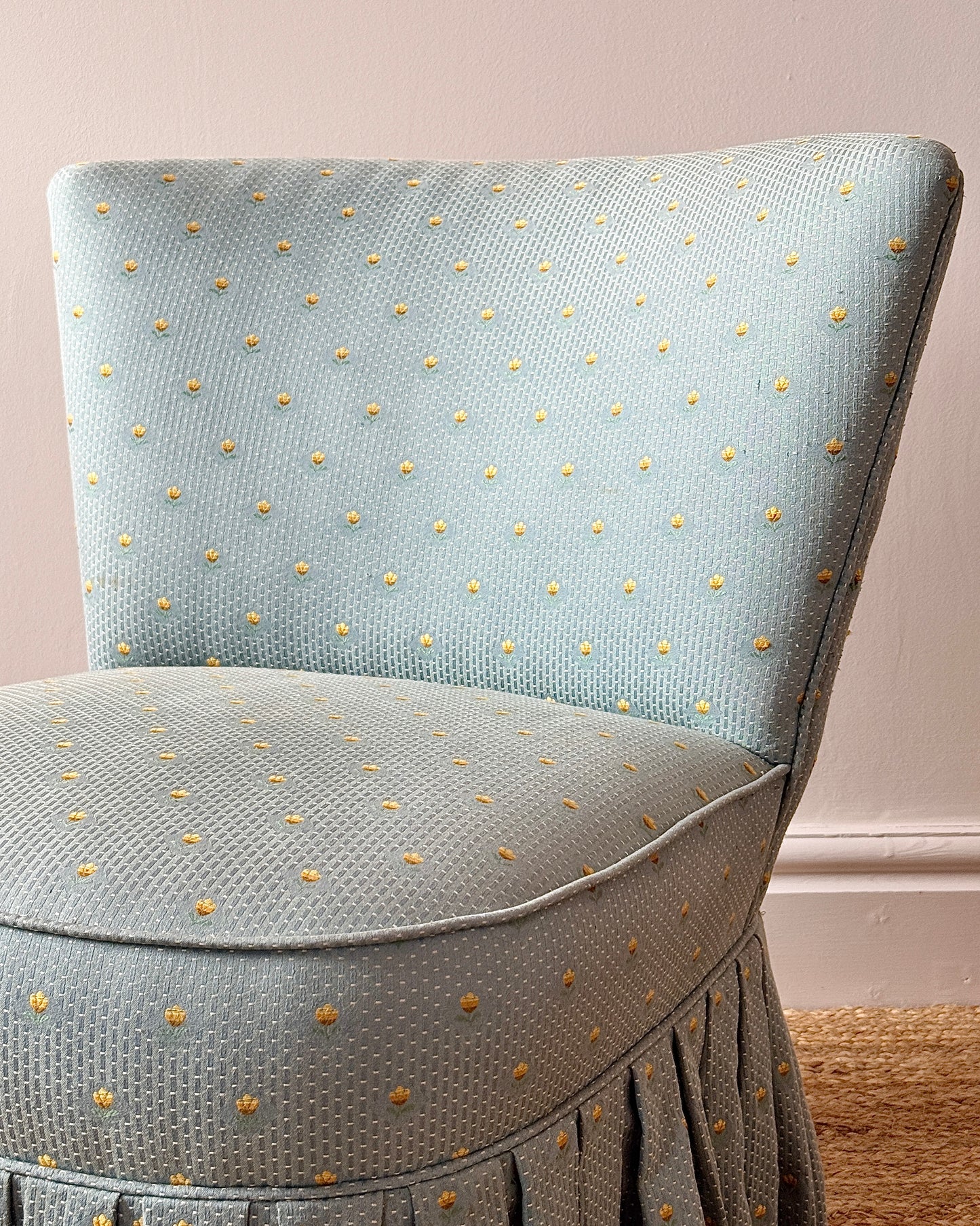 French Mid-Century Slipper Chair with Embroidered Tulip Jacquard Upholstery