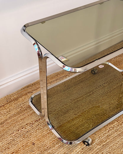 Italian Chrome & Smoked Glass Bar Cart by Tricon