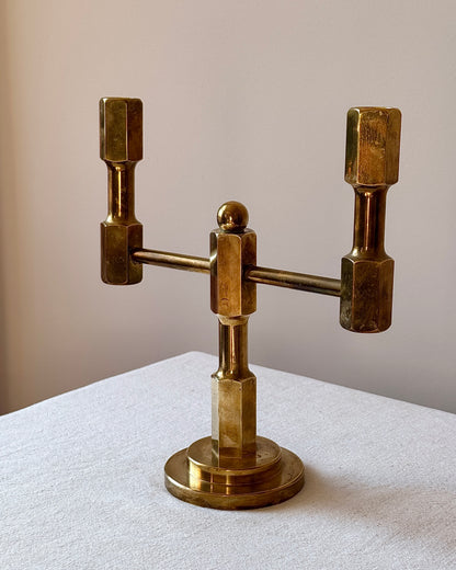 Swedish Brass Geometric Candelabra
