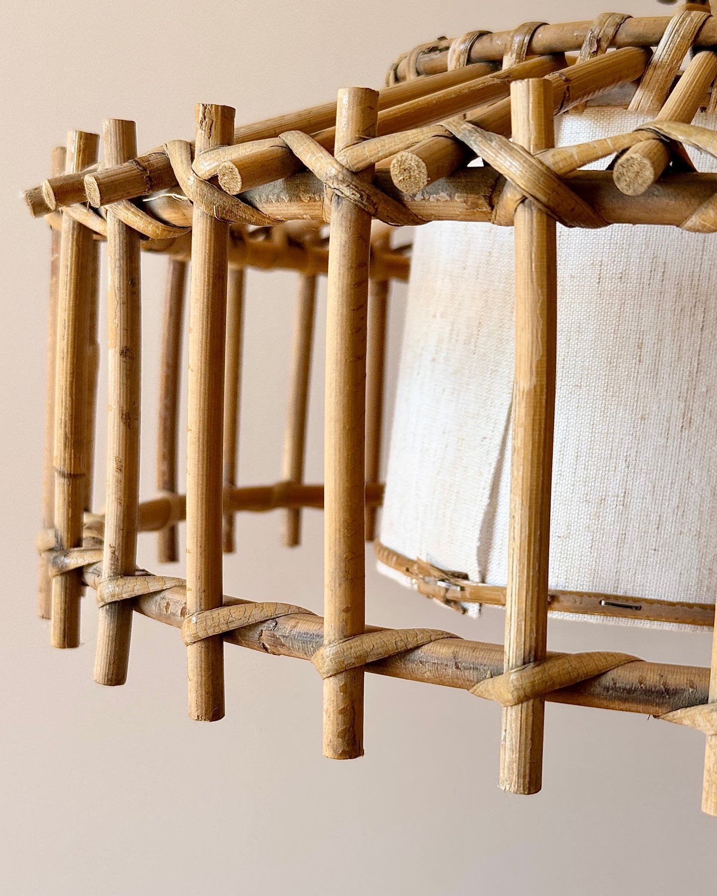 French Caged Bamboo Pendant Light