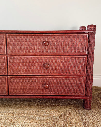 French 1970’s Red Rattan Chest of Drawers