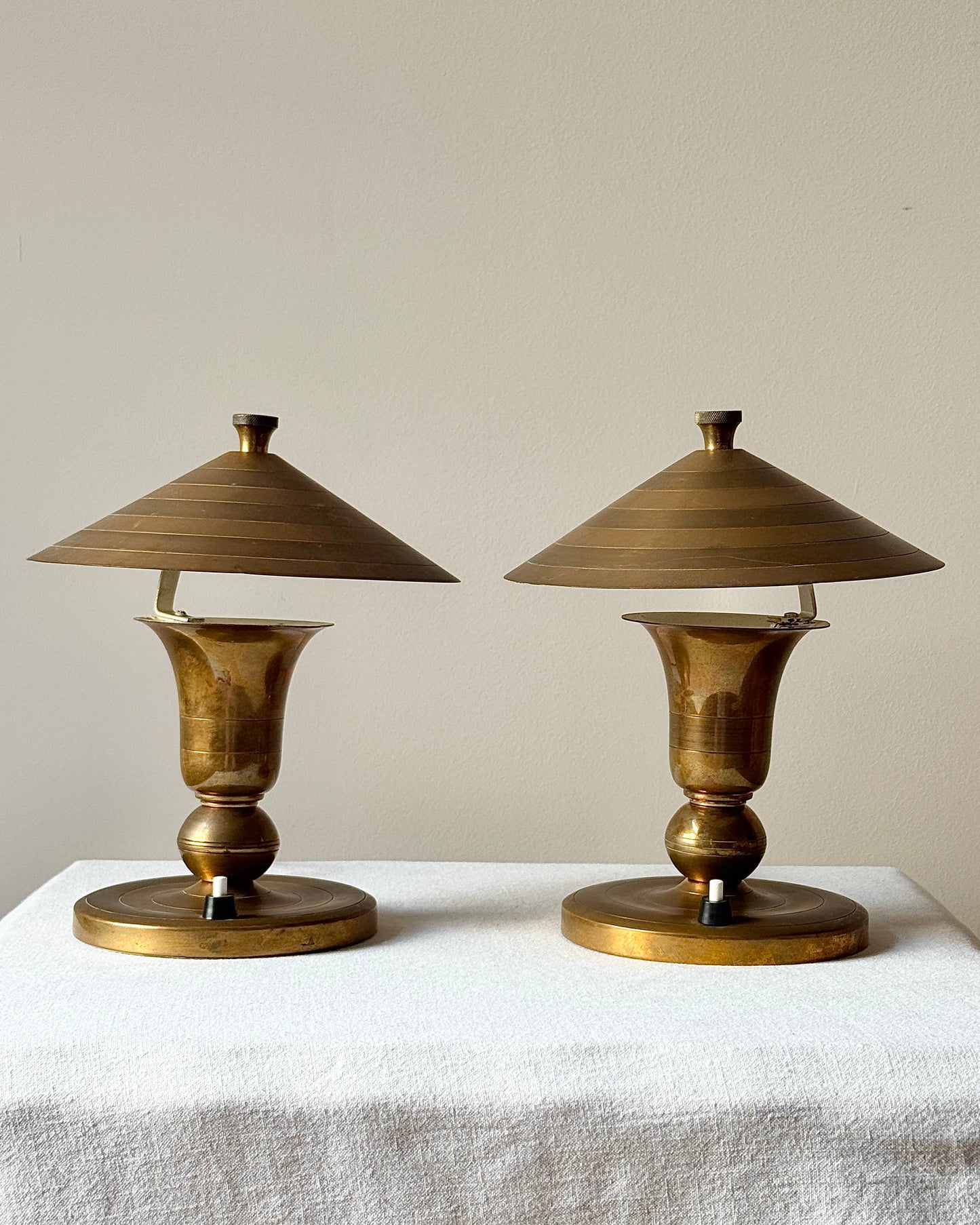 Pair of Brass Art Deco Belgian Table Lamps, signed Gersyl