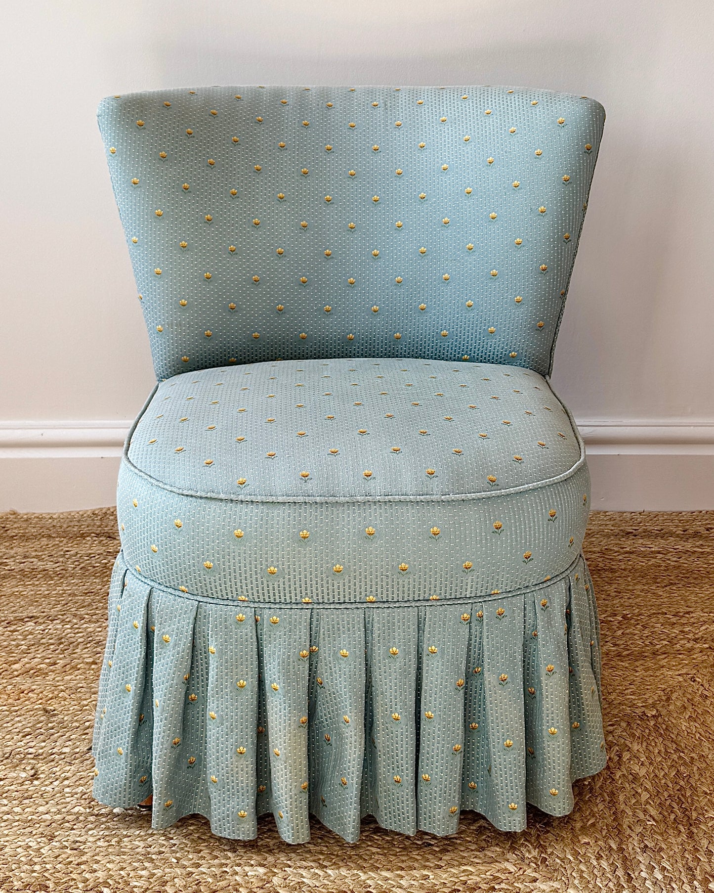 French Mid-Century Slipper Chair with Embroidered Tulip Jacquard Upholstery