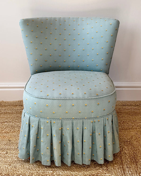 French Mid-Century Slipper Chair with Embroidered Tulip Jacquard Upholstery