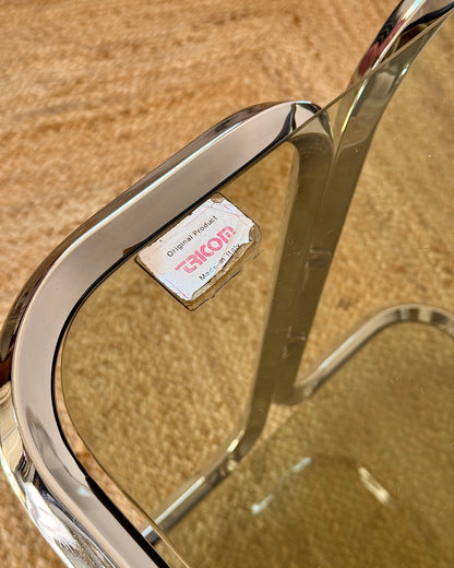 Italian Chrome & Smoked Glass Bar Cart by Tricon